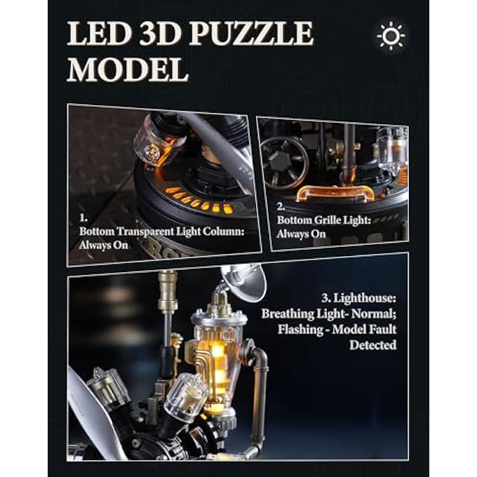 3D PUZZLE PLASTIC METAL MECHANICAL 3D MODEL KITS FOR ADULTS TO BUILD, DIY CRAFTS GIFTS, INDUSTRIAL CITY (RETRO HELICOPTER) - Image 4